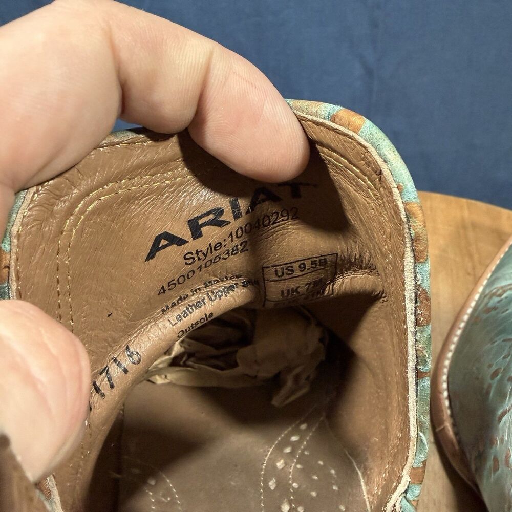ARIAT Women's Dixon Western Boots Size 9.5B Turquoise Green Brown Leather - Picture 8 of 8